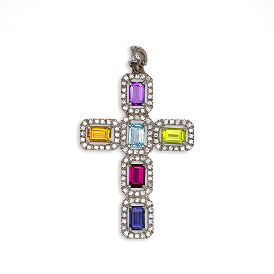 Ciondolo Croce Multicolore in Argento 925