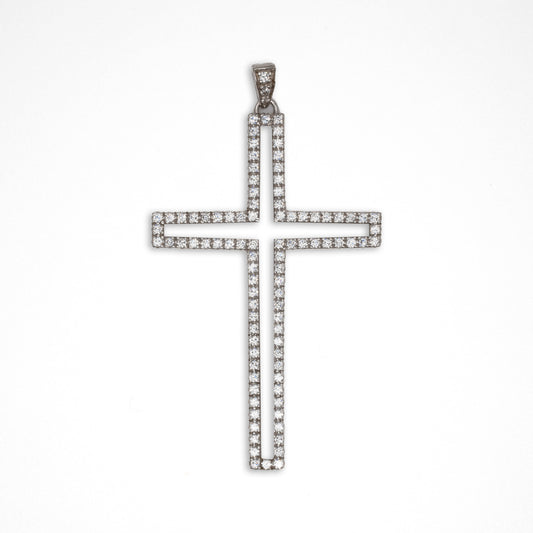 Ciondolo Croce Minimalista in Argento 925 con Zirconi