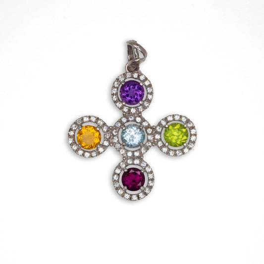Ciondolo Croce Colorata in Argento 925 con Zirconi