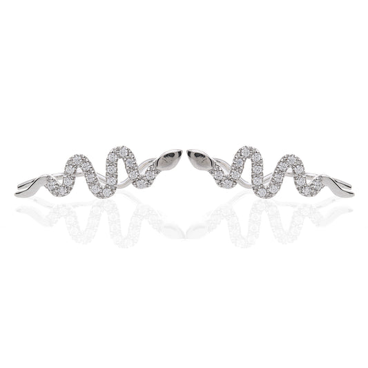 Orecchino Forcina in Argento 925 con Zirconi a Forma di Serpente