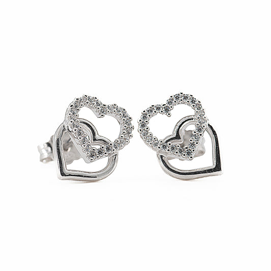 Orecchino a Perno in Argento 925 con Zirconi - Cuore