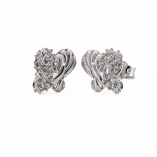 Orecchino a Perno in Argento 925 con Zirconi - Design Organico