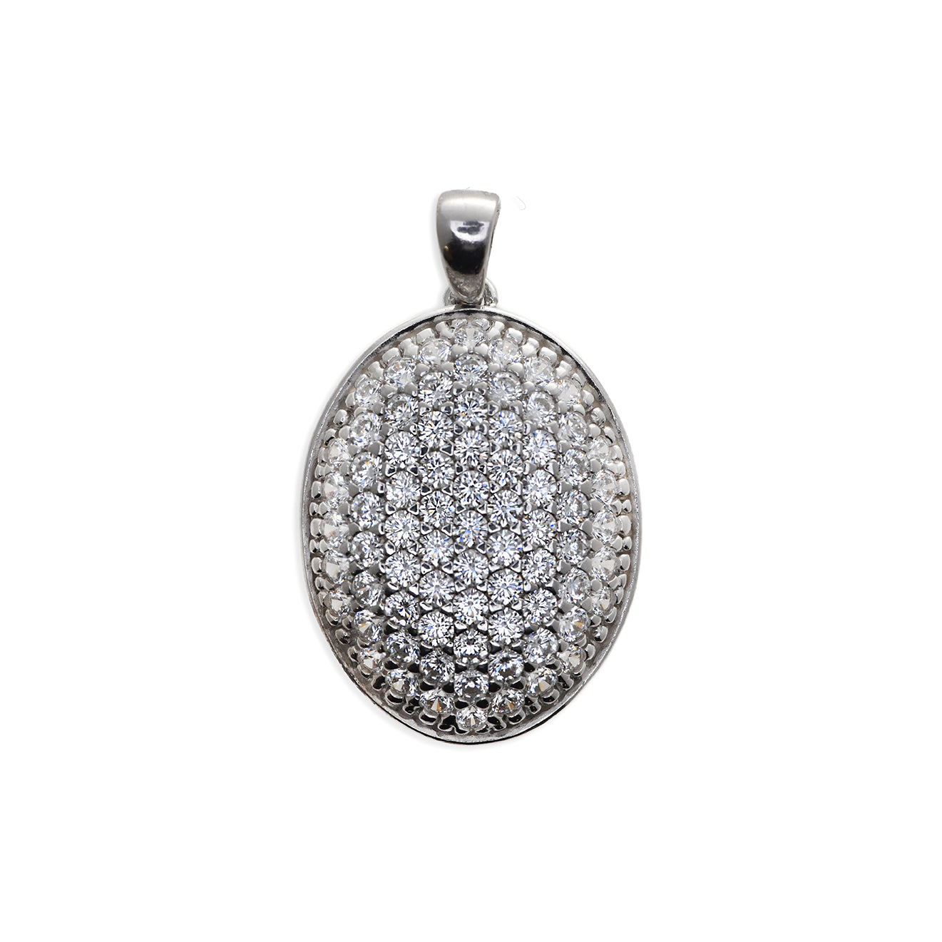 Ciondolo Ovale Pavé in Argento con Zirconi