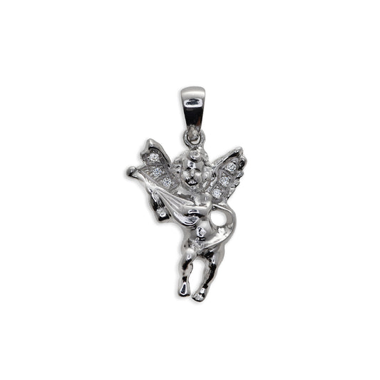 Ciondolo Angelo Cherubino in Argento con Zirconi
