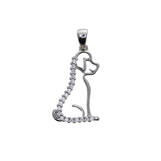 Ciondolo Cane Stilizzato in Argento con Zirconi