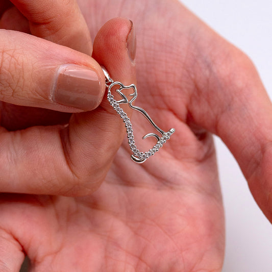 Ciondolo Cane Stilizzato in Argento con Zirconi