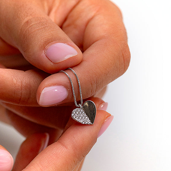 Collana in Argento 925 con Zirconi e Cuore Diviso