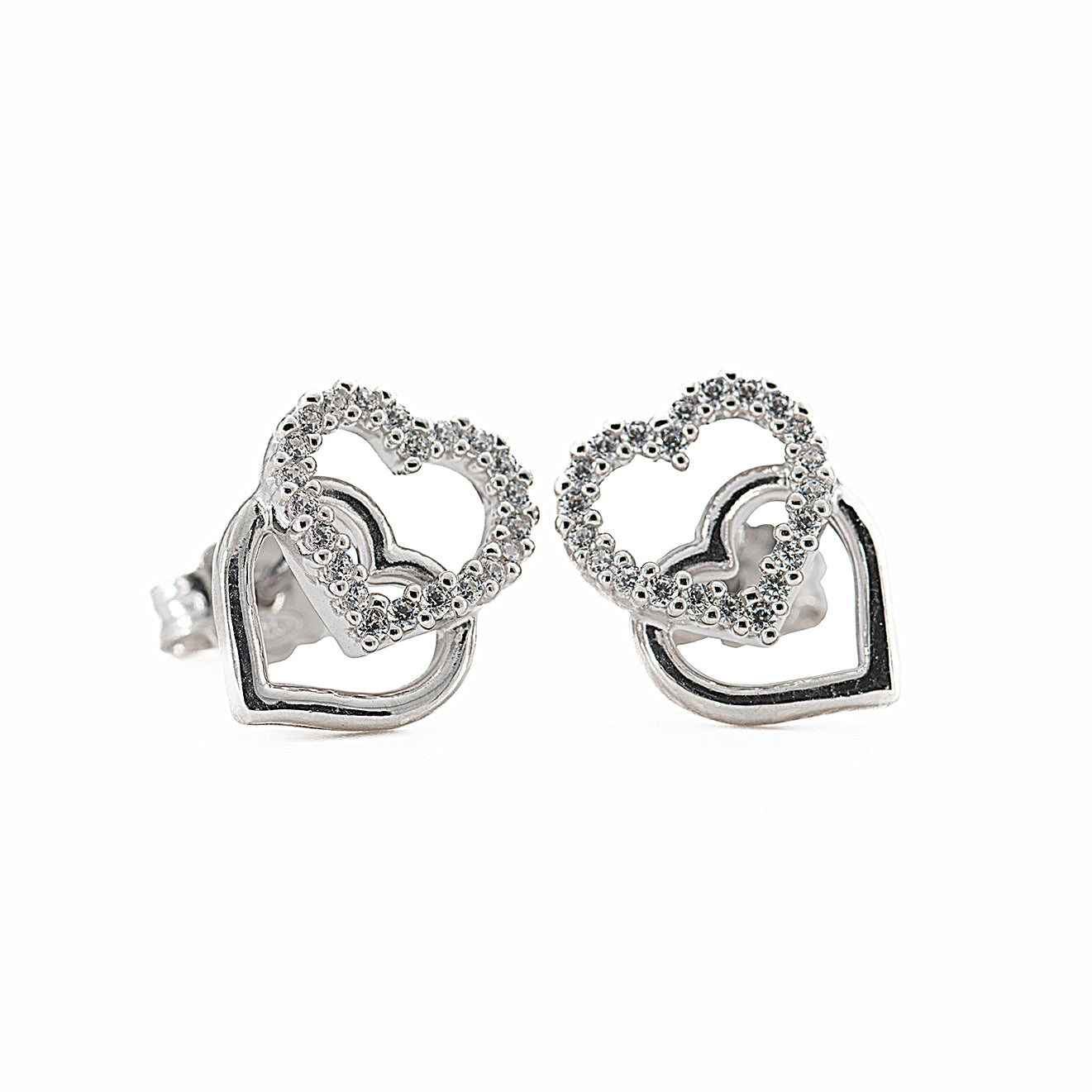 Orecchino a Perno in Argento 925 con Zirconi - Cuore