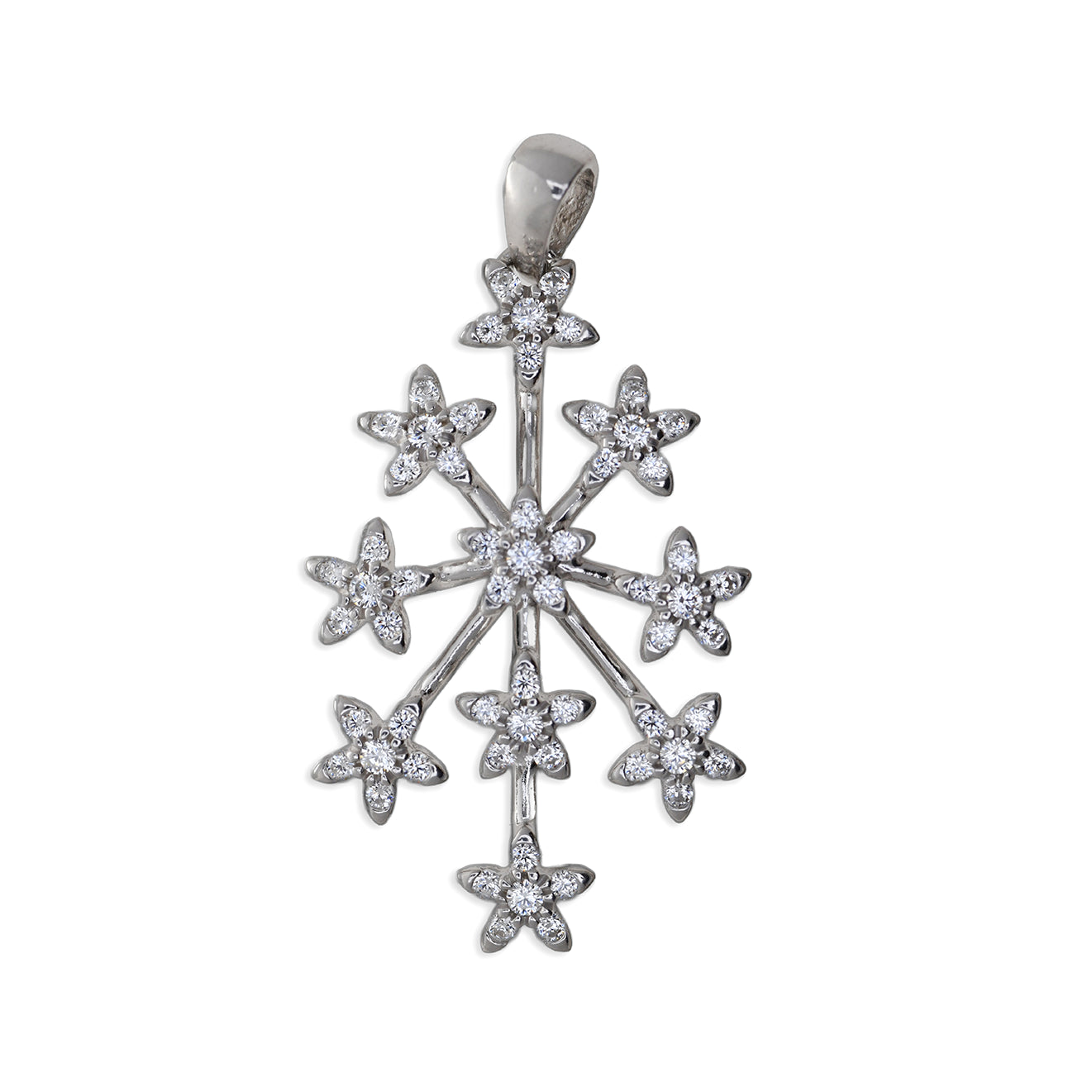 Ciondolo Fiore Stilizzato in Argento con Zirconi