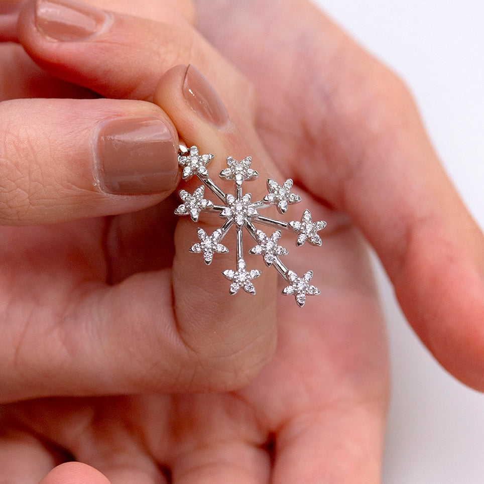 Ciondolo Fiore Stilizzato in Argento con Zirconi