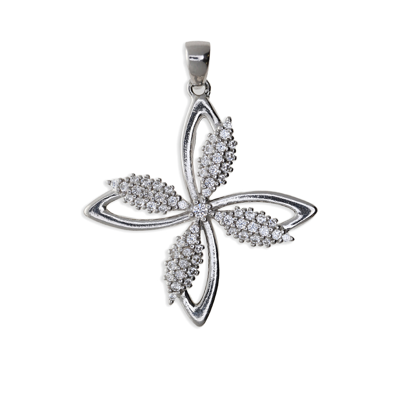 Ciondolo Fiore a Petali in Argento con Zirconi
