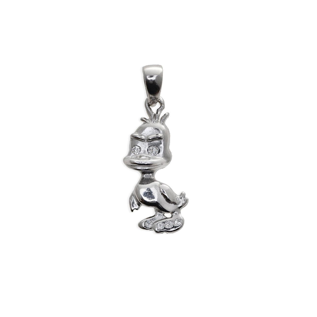Ciondolo Papera Stilizzata in Argento con Zirconi
